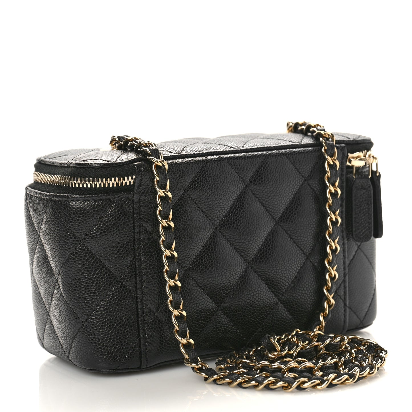 Caviar Quilted Small Vanity Case With Chain Black