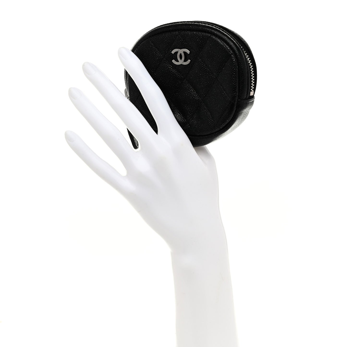 Iridescent Caviar Quilted Zip Around Classic Coin Purse Black