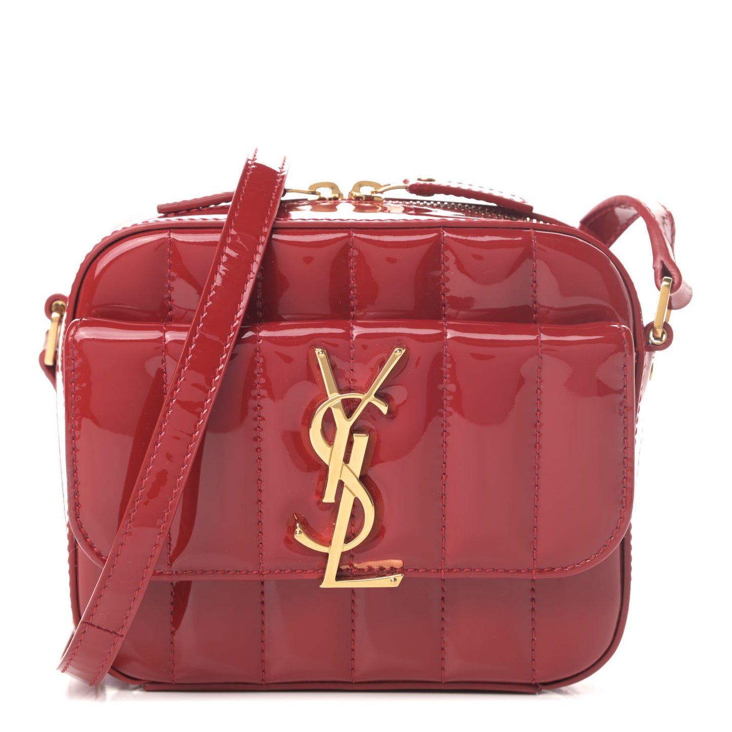 Patent Matelasse Monogram Toy Vicky Camera Bag Red