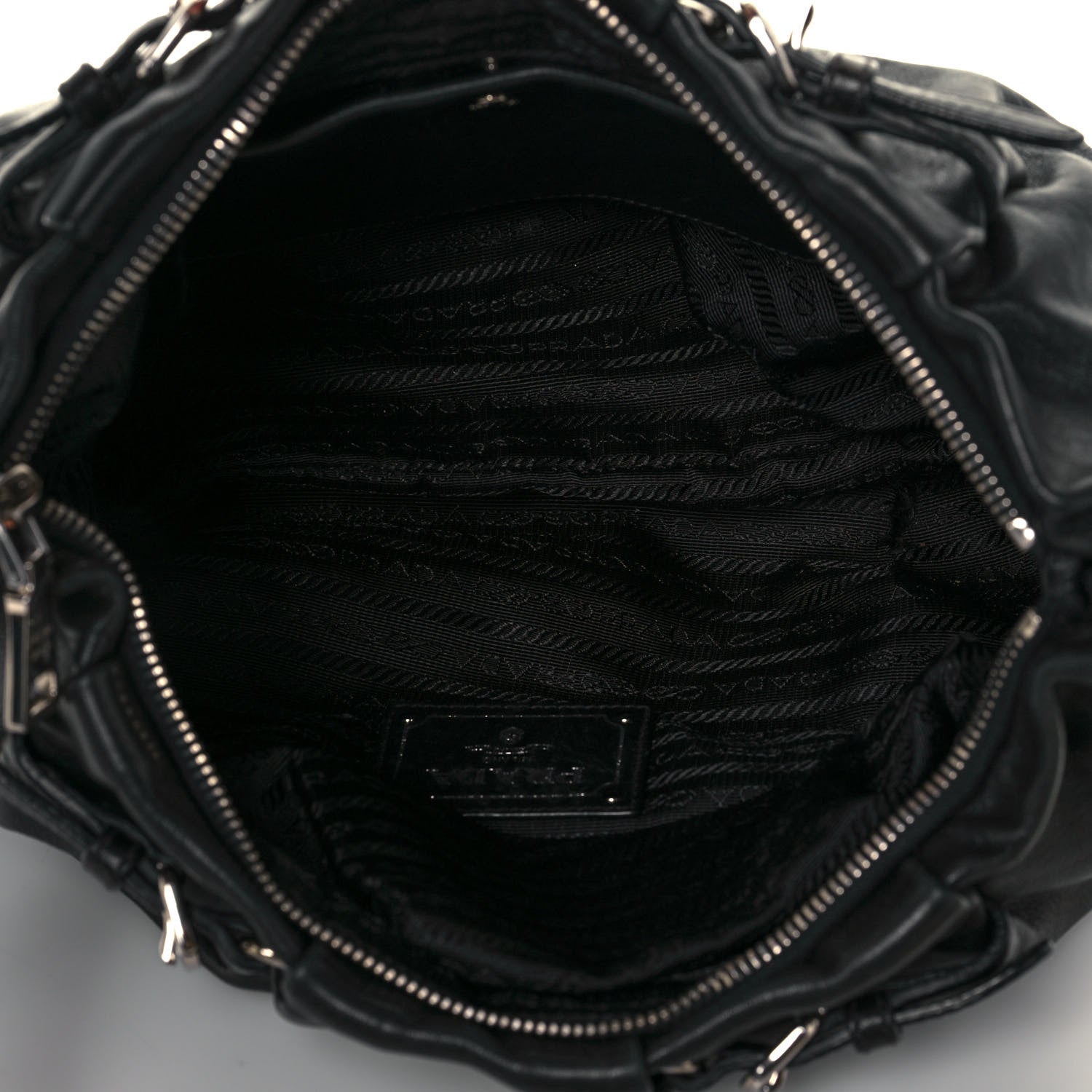 Prada Soft Calfskin Pleated Hobo Black 4 of 12