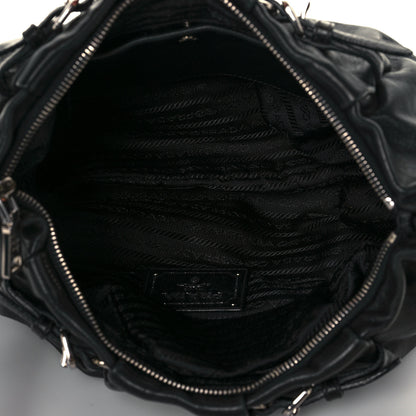 Prada Soft Calfskin Pleated Hobo Black 4 of 12