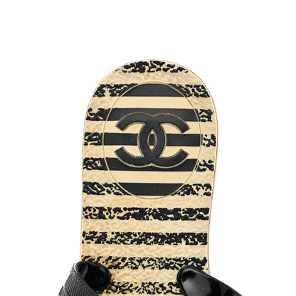 Chanel Rubber Striped Thong Sandals 37 Black White 6 of 9