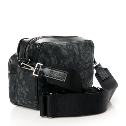 Versace Fabric Jacquard Calfskin Barocco Messenger Crossbody Bag Black 3 of 10