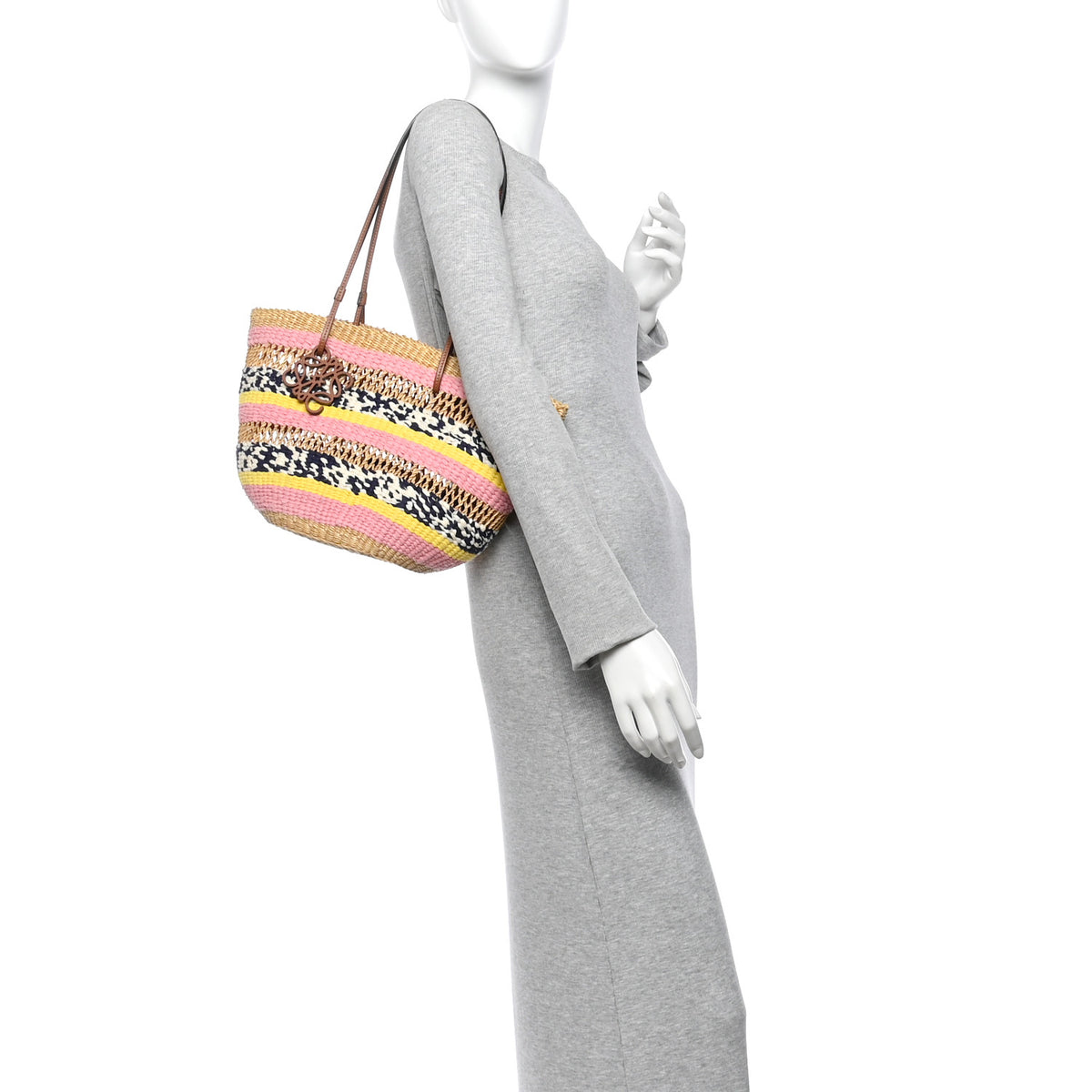 Loewe Raffia Anagram Paulas Ibiza Small Basket Tote Bag Natural Pink Tulip 2 of 12
