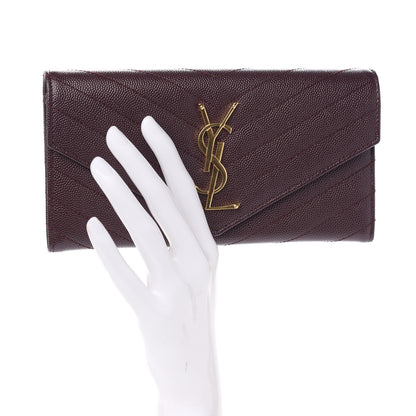 Saint Laurent Calfskin Matelasse Chevron Monogram Flap Wallet Amaranto 2 of 7