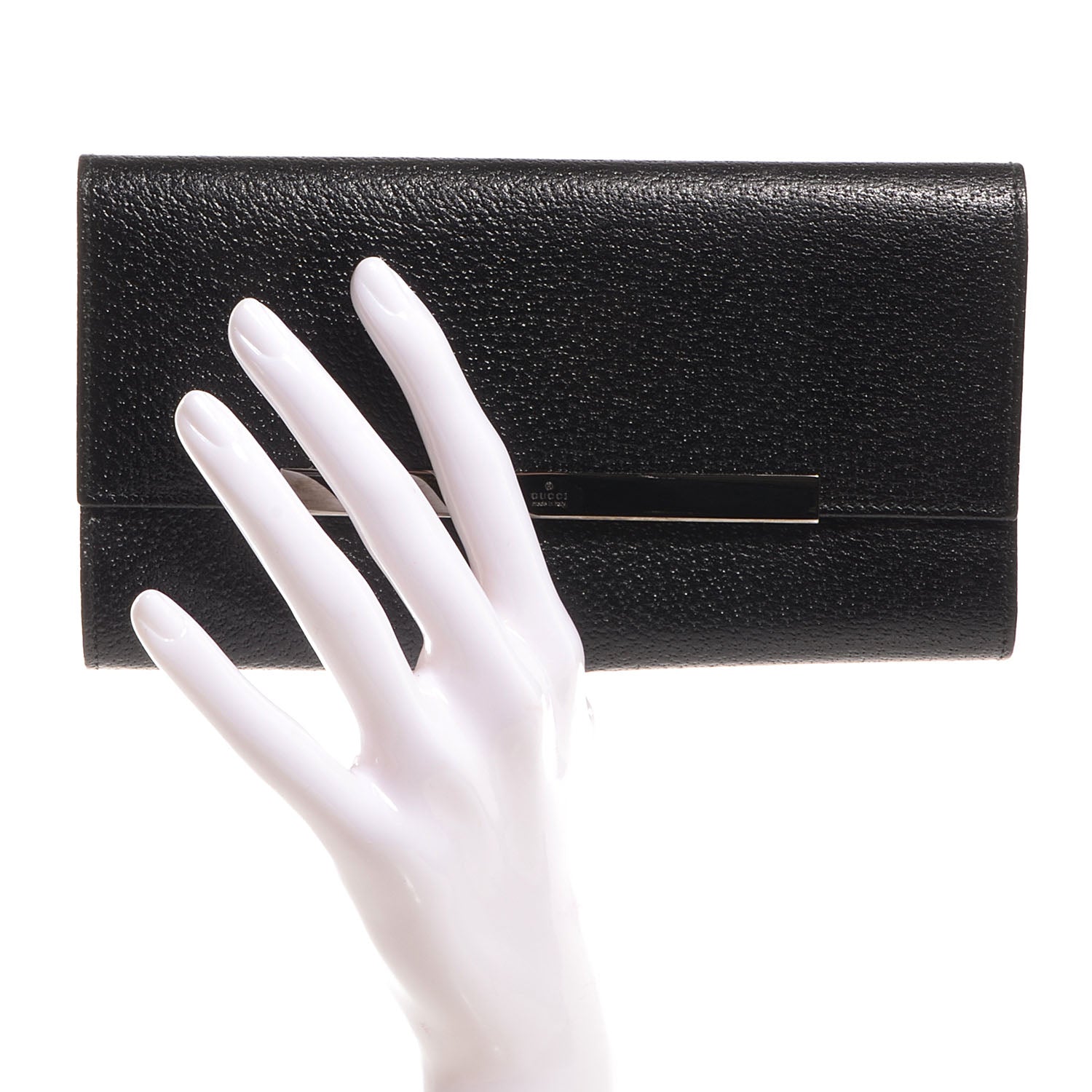 Gucci Leather Metal Bar Continental Wallet Black 2 of 7