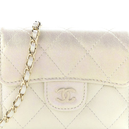 Chanel Iridescent Lambskin Quilted Flap Card Holder On Chain Ivory 9 of 10