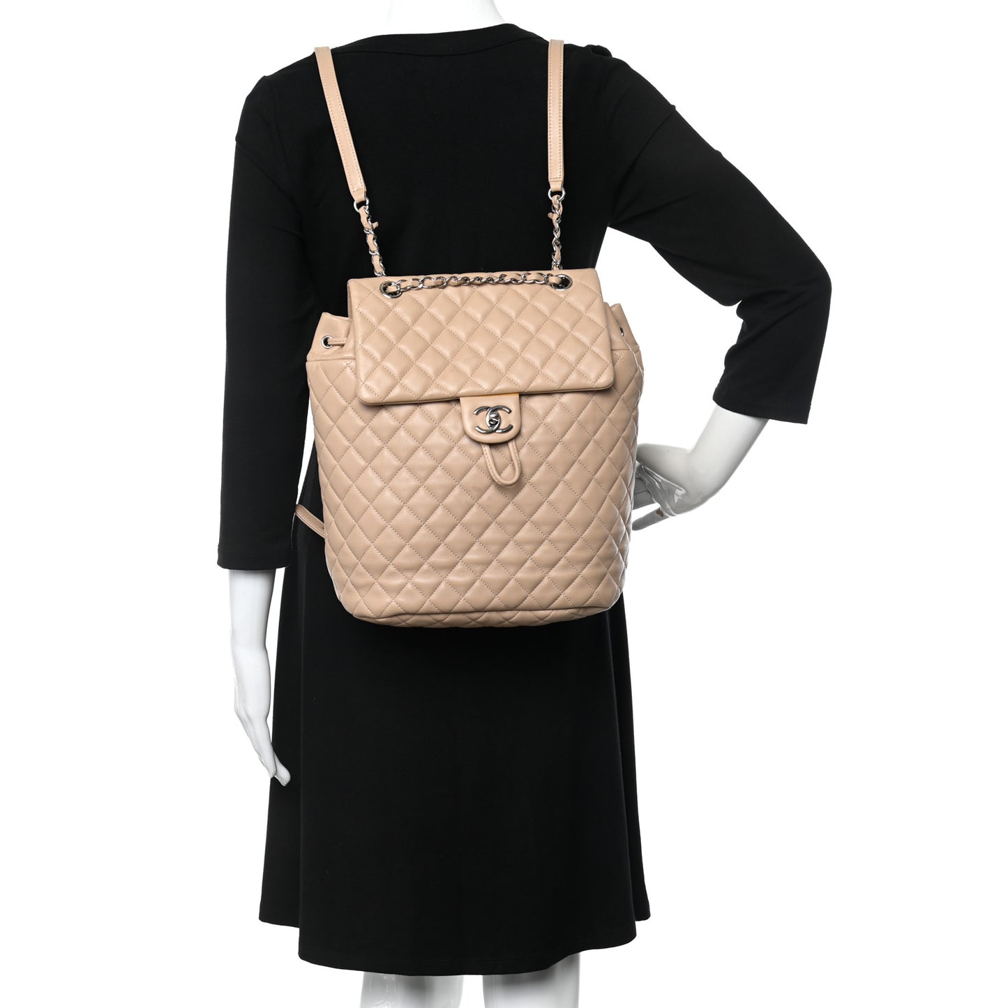 Lambskin Quilted Large Urban Spirit Backpack Beige