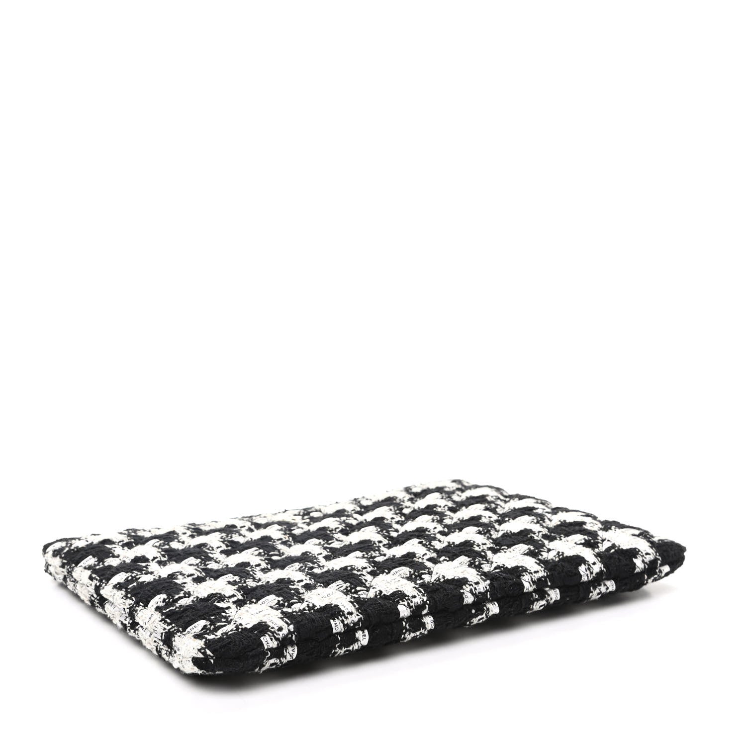 Chanel Tweed Quilted Medium Cosmetic Pouch Black Ecru White 4 of 8