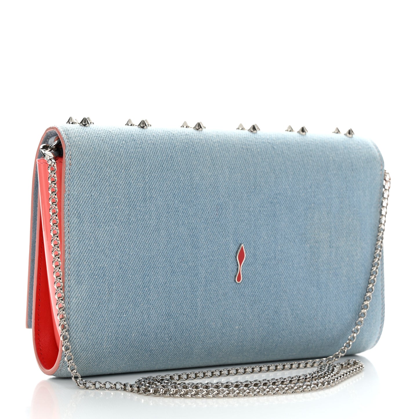 Denim Calfskin Patent Pearl Spikes Loubinthesky Paloma Clutch Paloma Blue