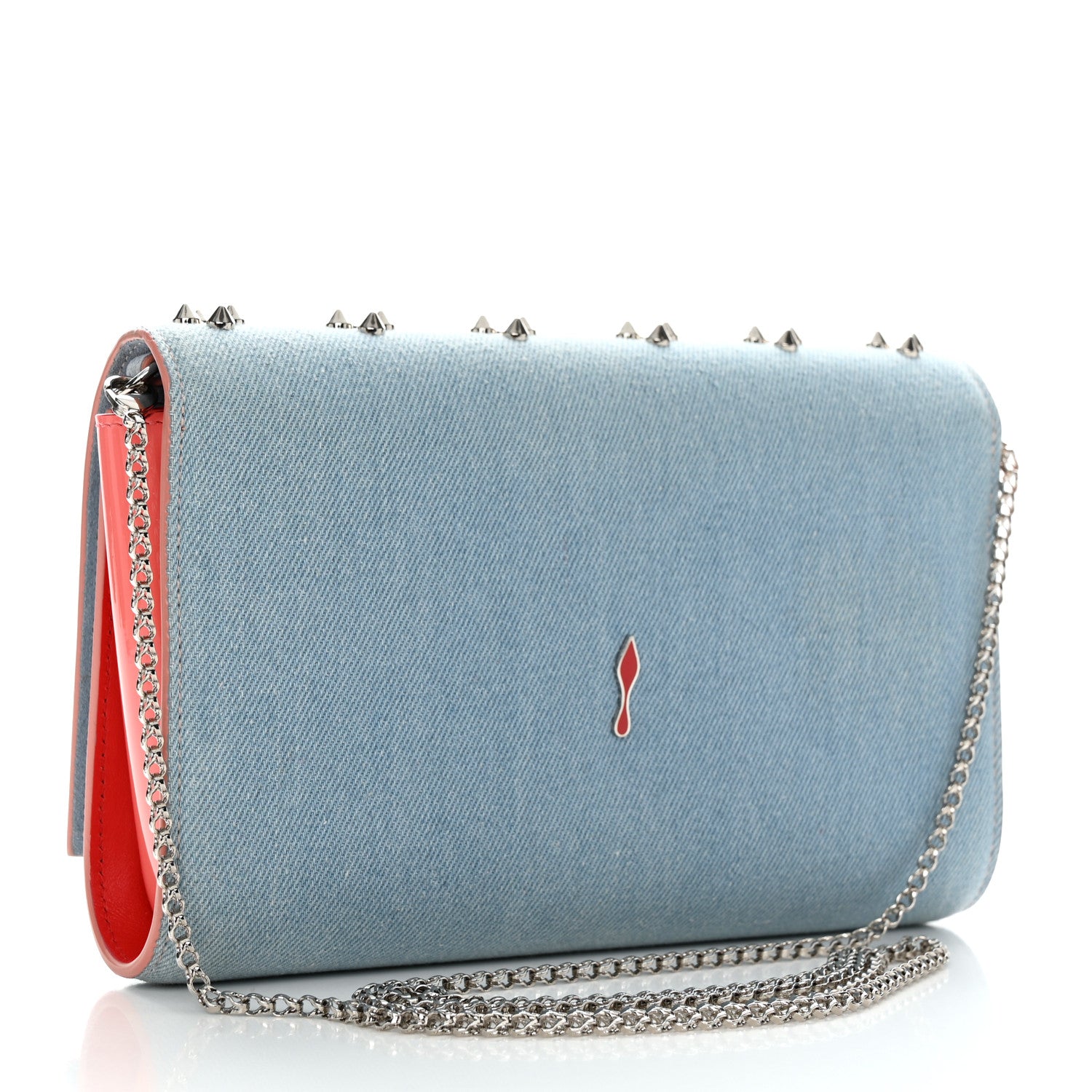Christian Louboutin Denim Calfskin Patent Pearl Spikes Loubinthesky Paloma Clutch Paloma Blue 2 of 12