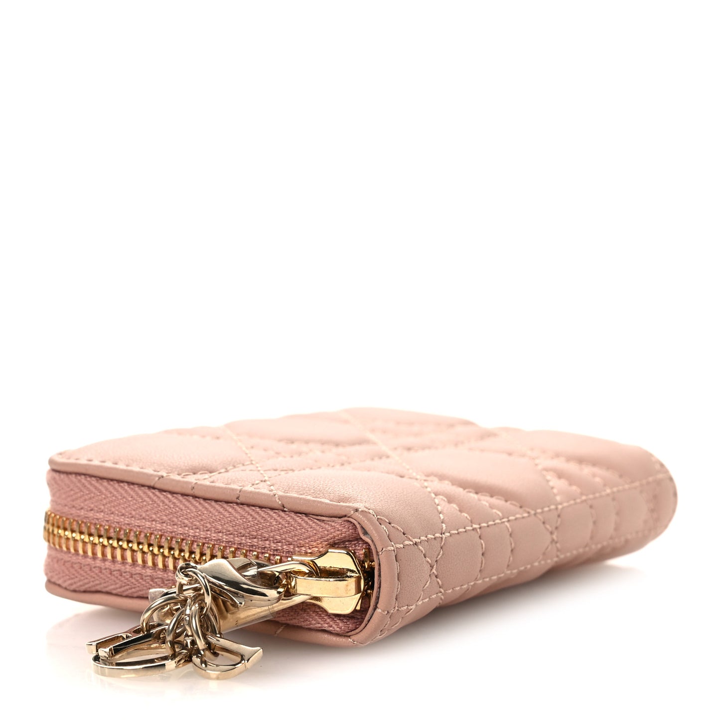 Lambskin Cannage Small Lady Dior Voyageur Coin Purse Rose Des Vents