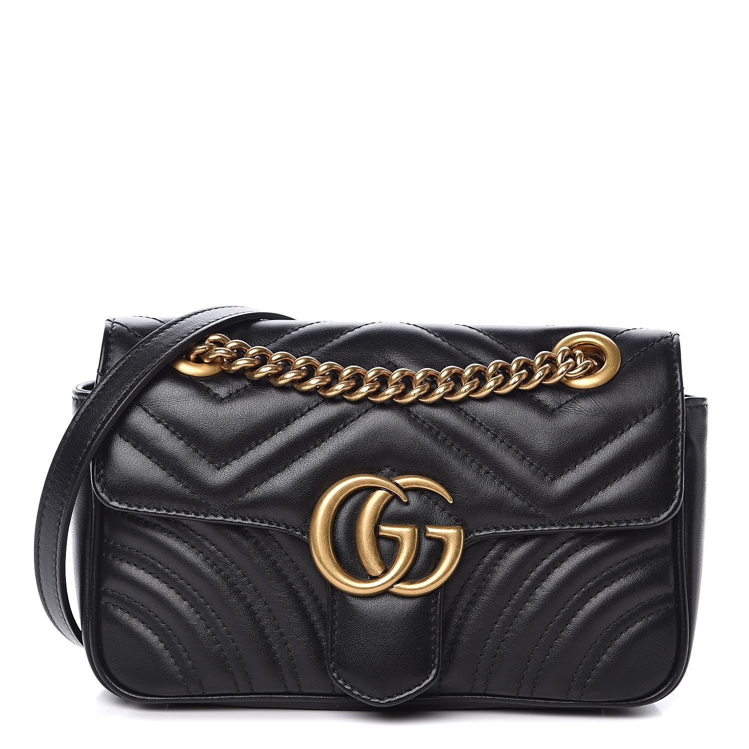Gucci Calfskin Matelasse Mini GG Marmont Shoulder Bag Black 1 of 11