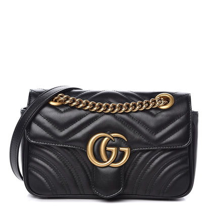 Gucci Calfskin Matelasse Mini GG Marmont Shoulder Bag Black 1 of 11
