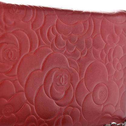 Chanel Lambskin Camellia Embossed Wallet On Chain WOC Dark Red 13 of 18