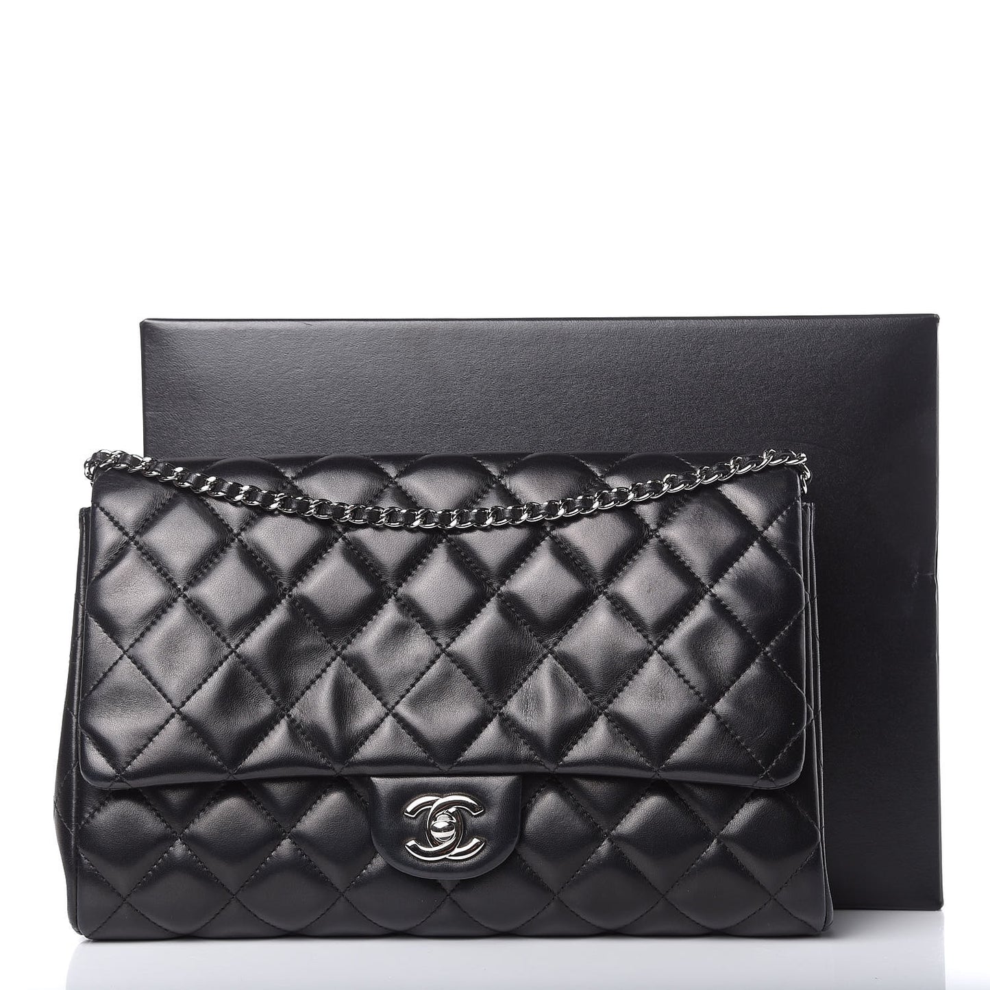 Lambskin Quilted Clutch With Chain Flap Black