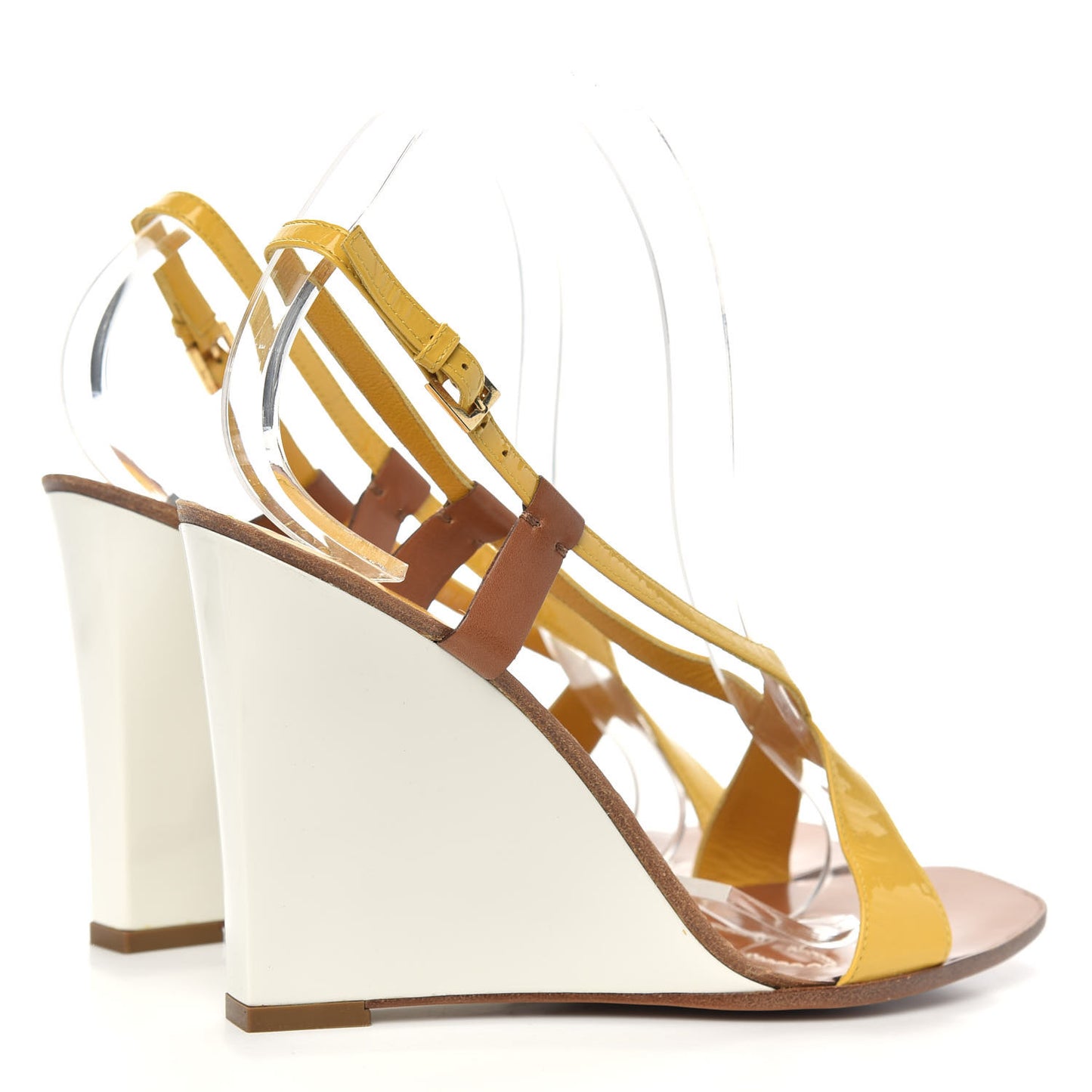 Patent Wedge Sandals 39.5 Yellow
