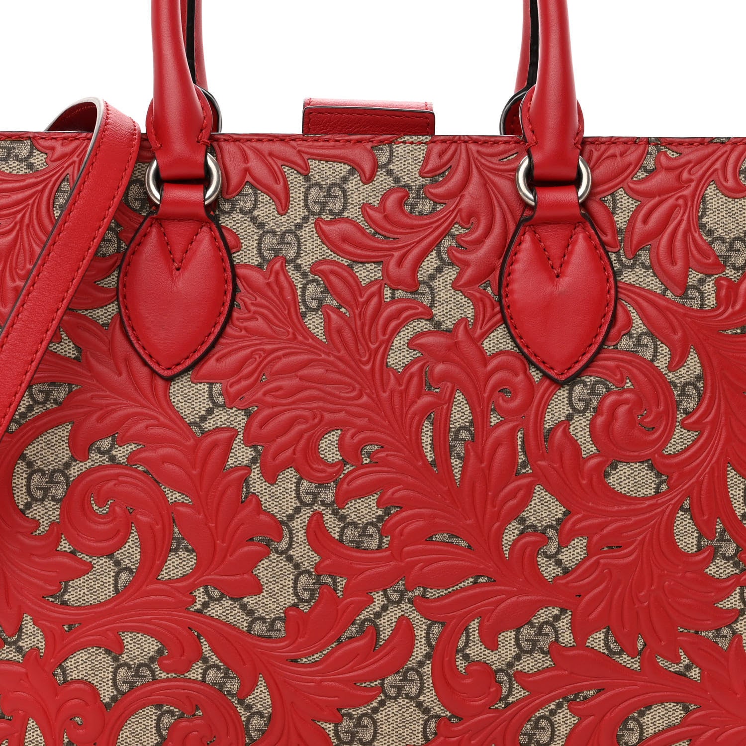 Gucci GG Supreme Monogram Arabesque Small Top Handle Bag Beige Hibiscus Red 7 of 10