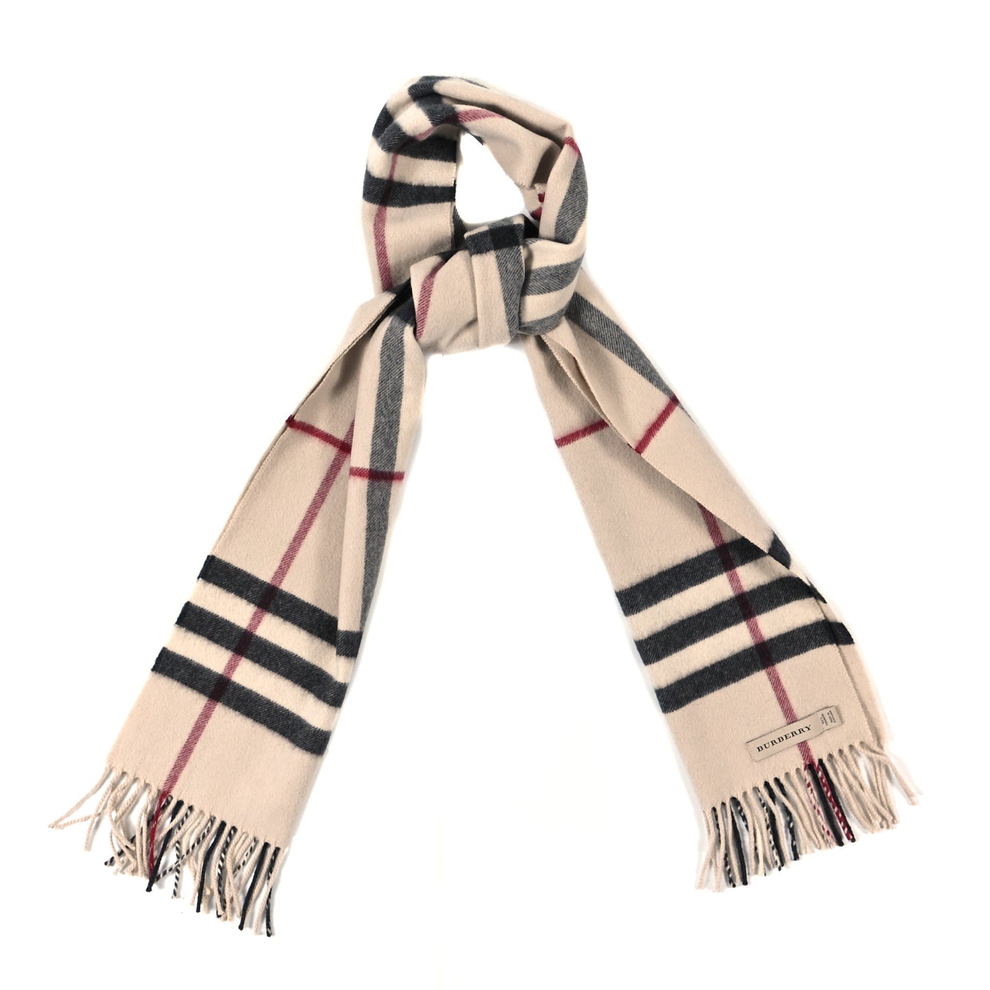 Cashmere House Check Fringe Scarf Beige