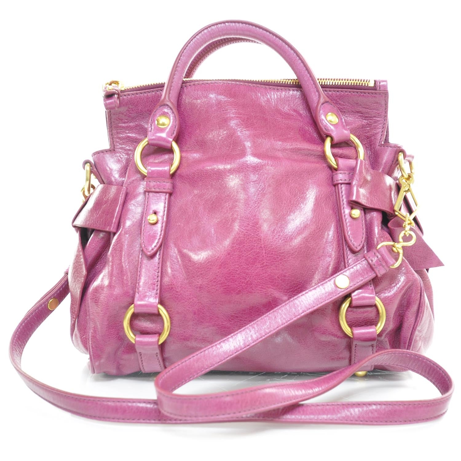 Miu Miu Vitello Lux Mini Bow Bag Fuchsia 4 of 8