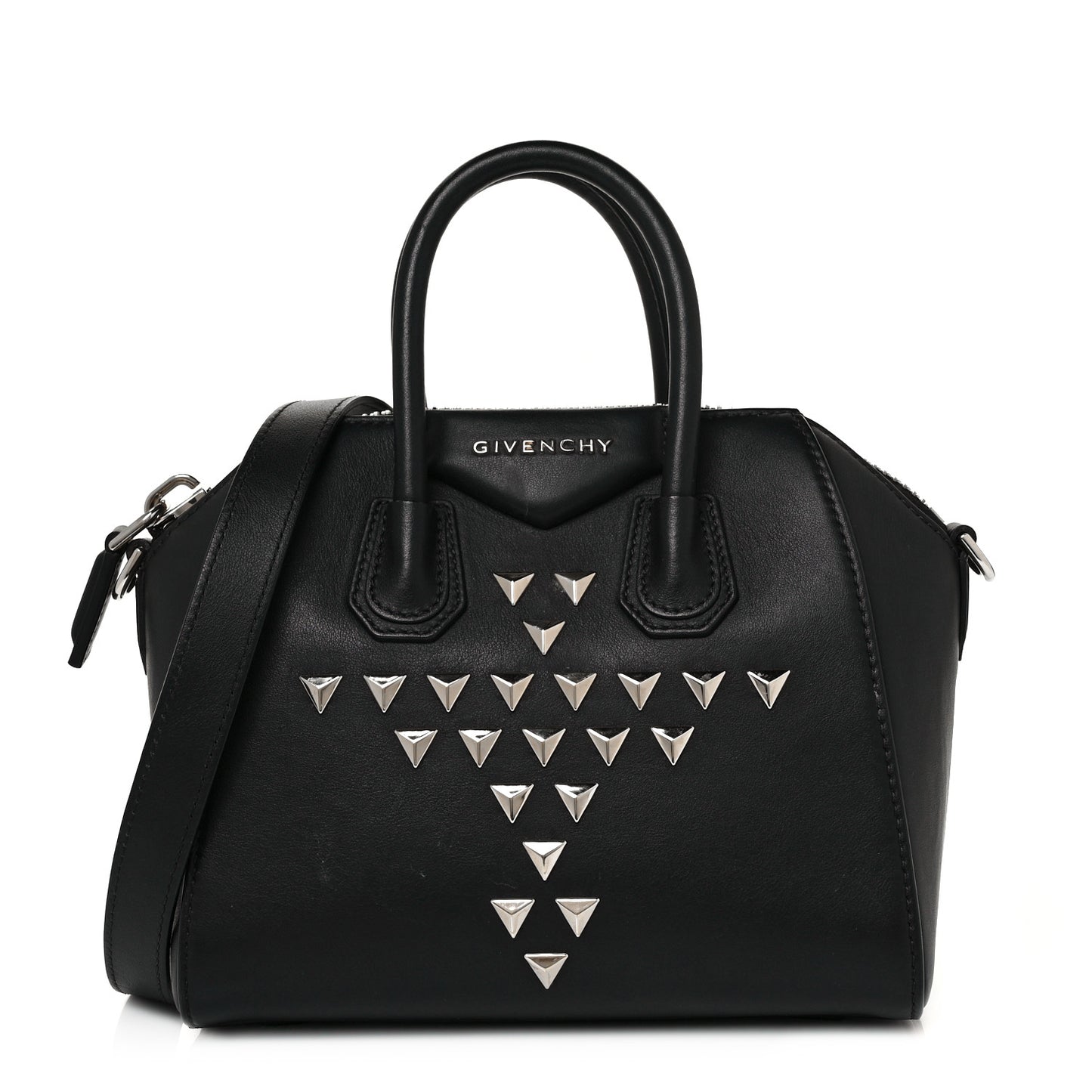 Smooth Calfskin Triangle Studded Mini Antigona Black