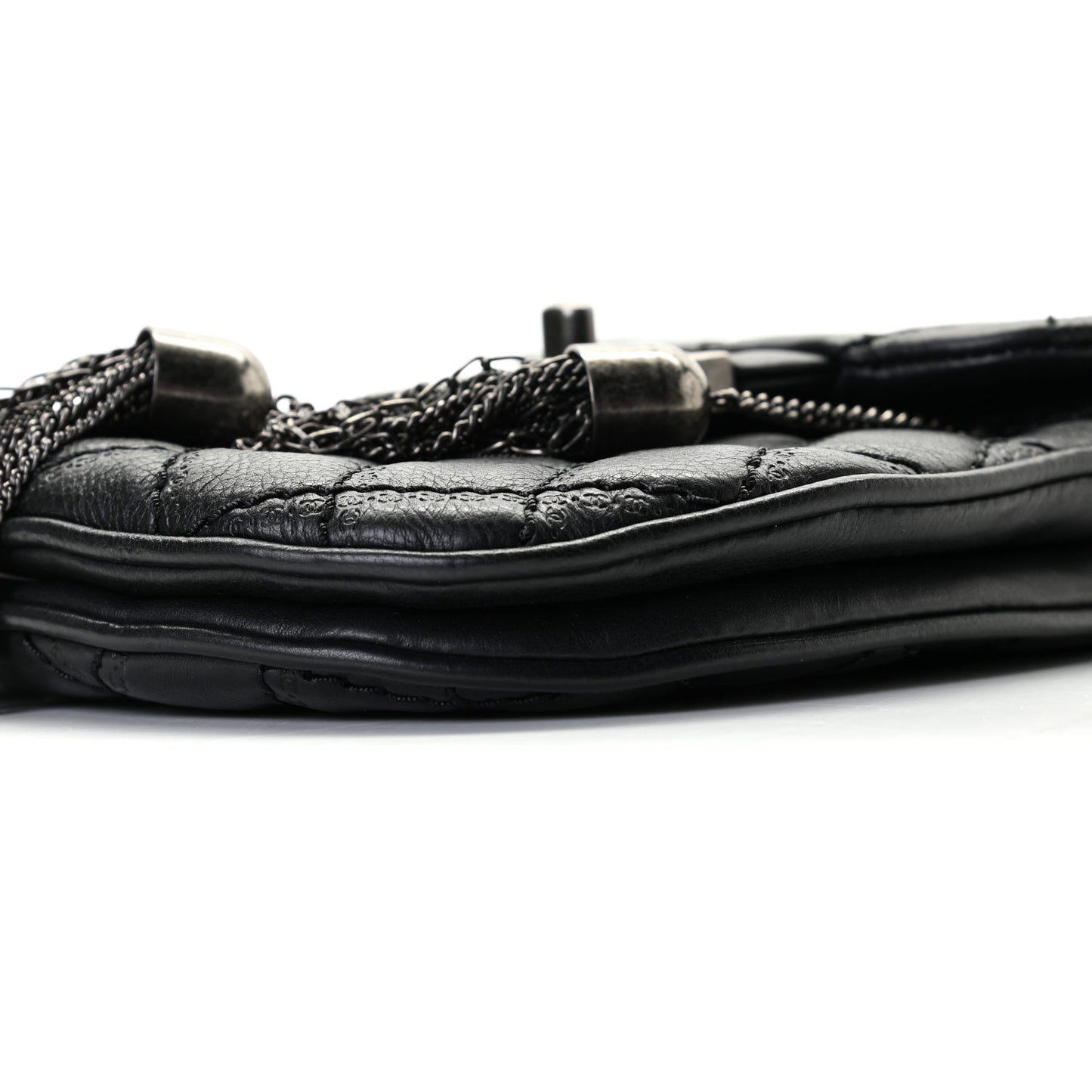 Calfskin Quilted Coco Sporran Small Tassel Flap Black