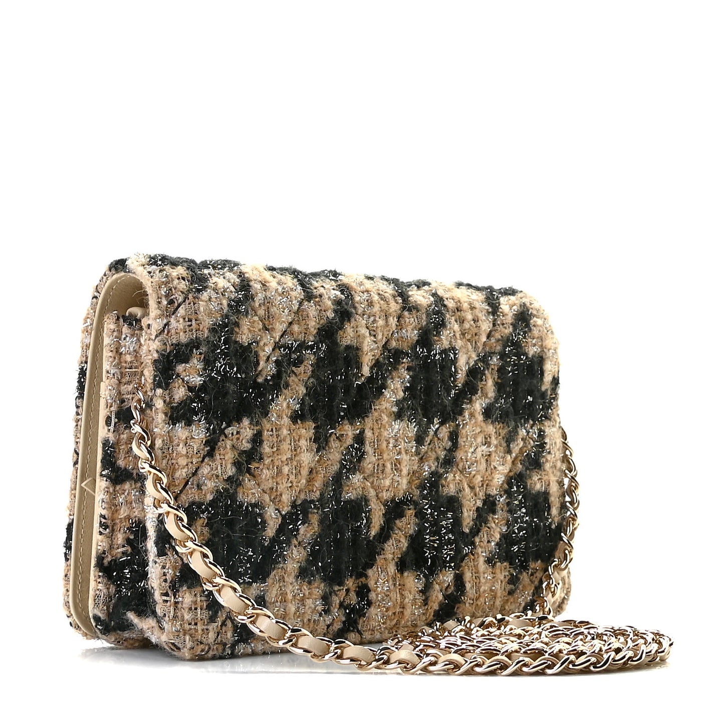 Tweed Shearling Quilted Chanel Wallet On Chain WOC and Coin Purse Beige Black