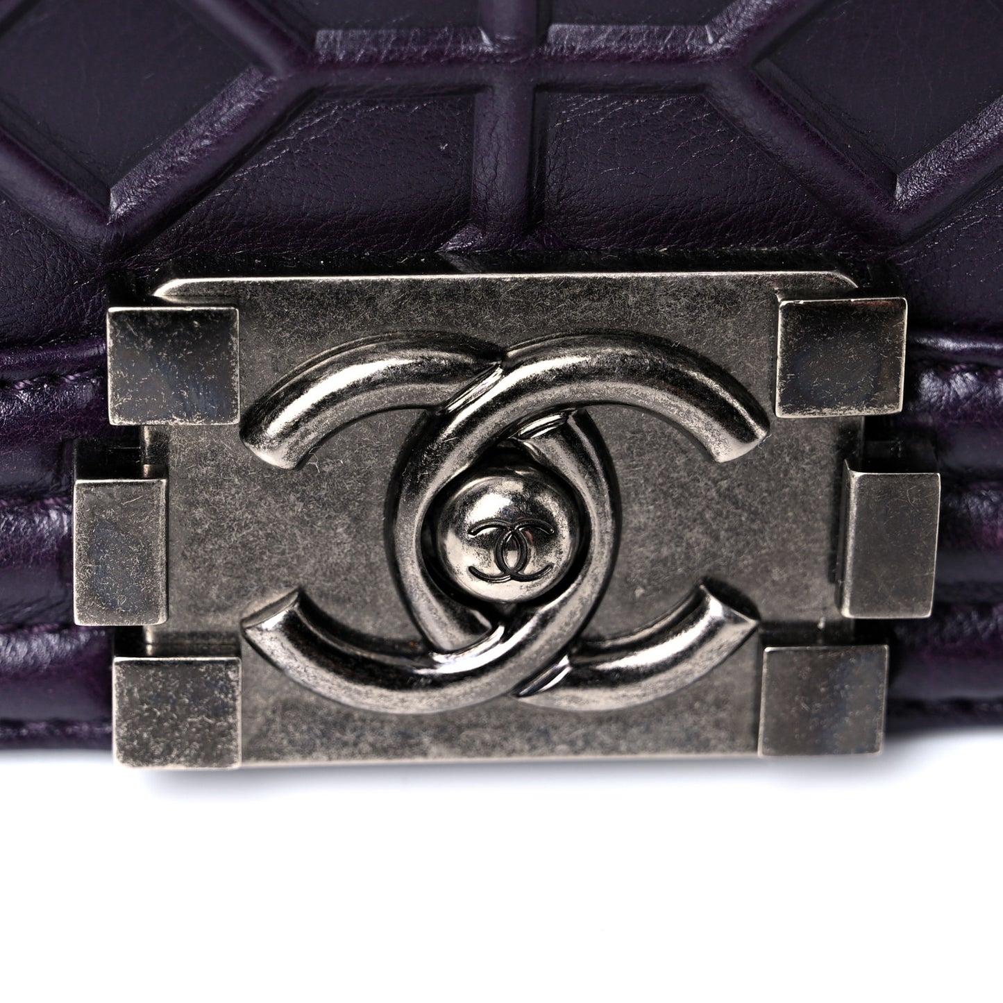 Calfskin Embossed Small Boy Flap Plum
