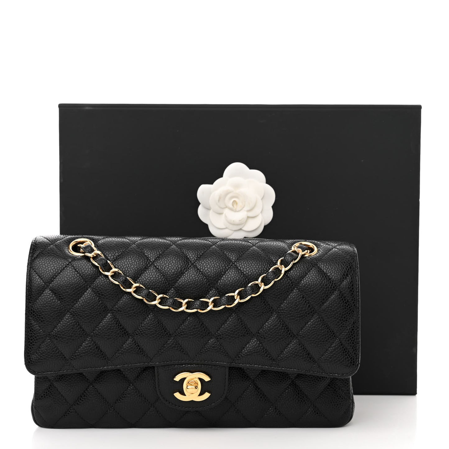 Caviar Quilted Medium Double Flap Black