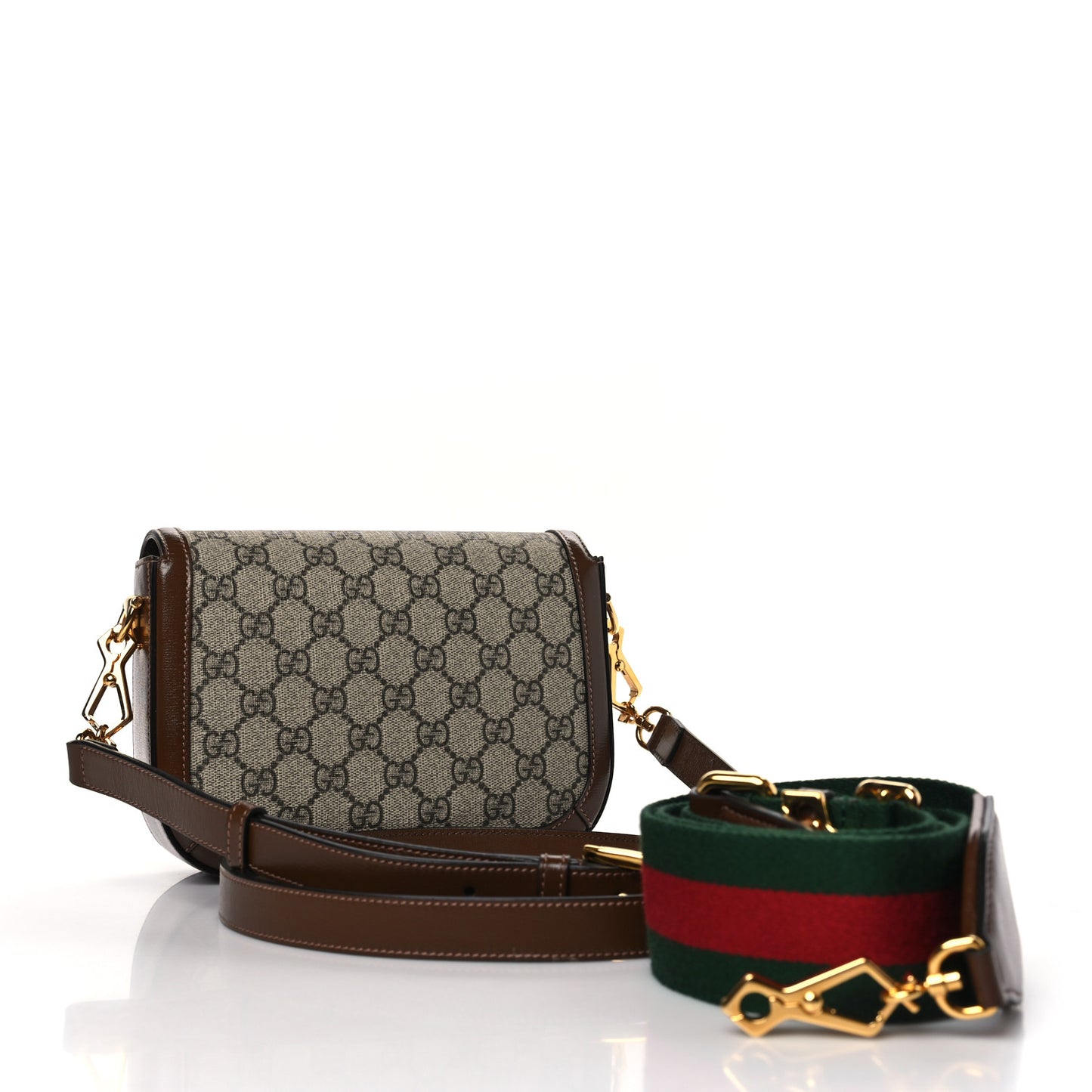 GG Supreme Monogram Web Mini Horsebit 1955 Shoulder Bag Beige Brown Sugar