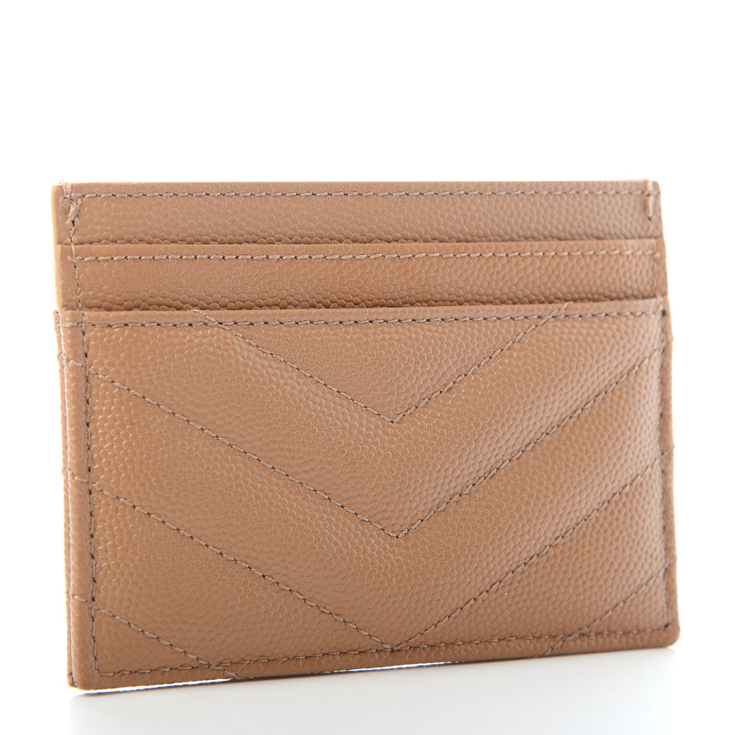 Saint Laurent Grain De Poudre Matelasse Chevron Monogram Credit Card Case Cork 3 of 6