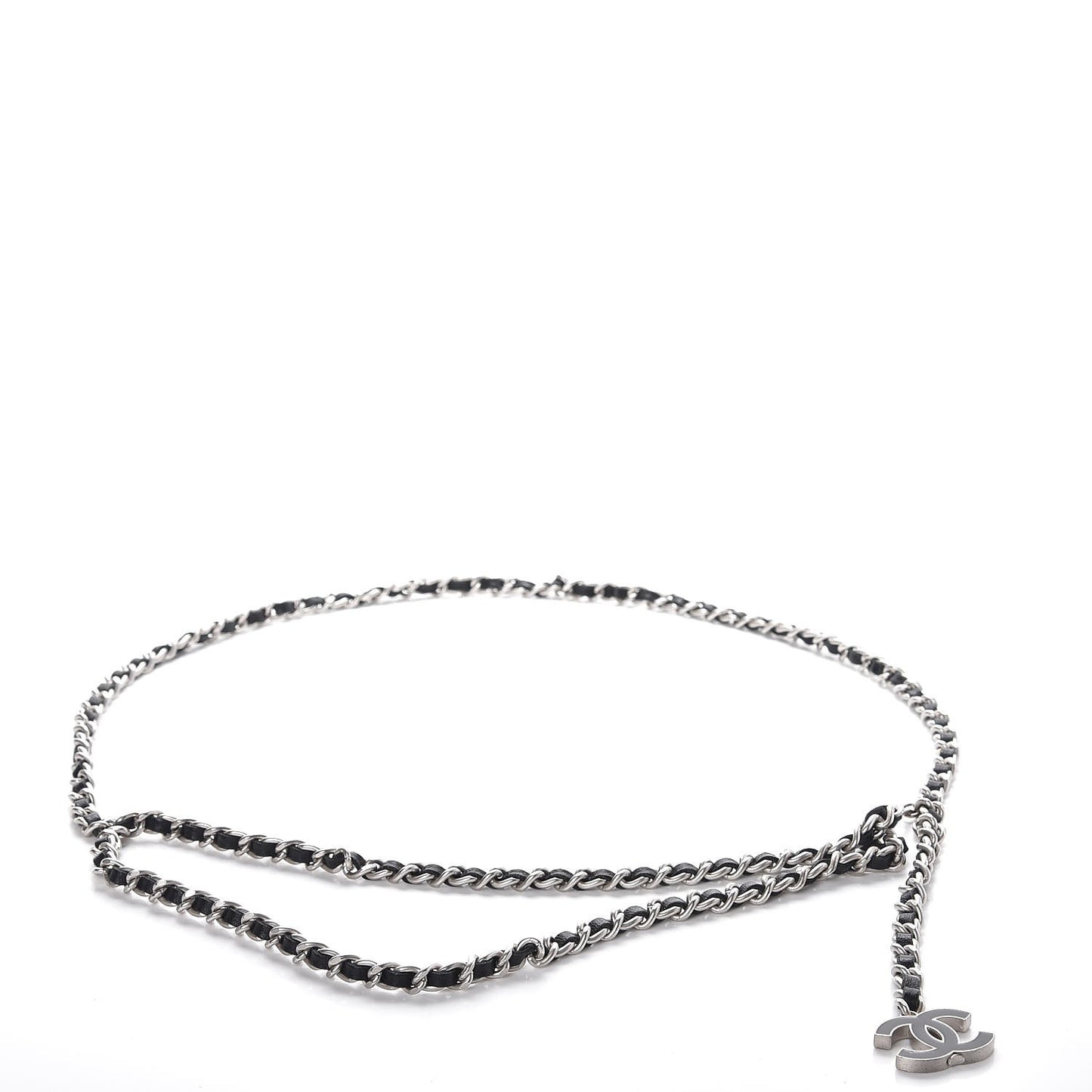 Lambskin Enamel CC Chain Belt Black Silver