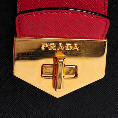 Prada Saffiano Tri-Color Turn Lock Satchel Black Talco Rosso 5 of 10