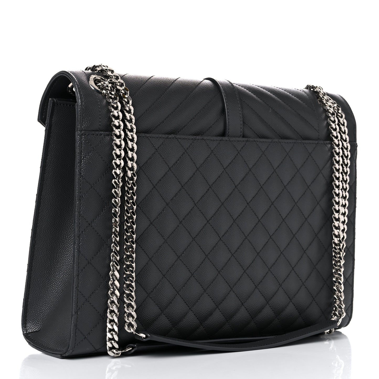 Grain De Poudre Textured Mixed Matelasse Large Triquilt Monogram Satchel Asphalt