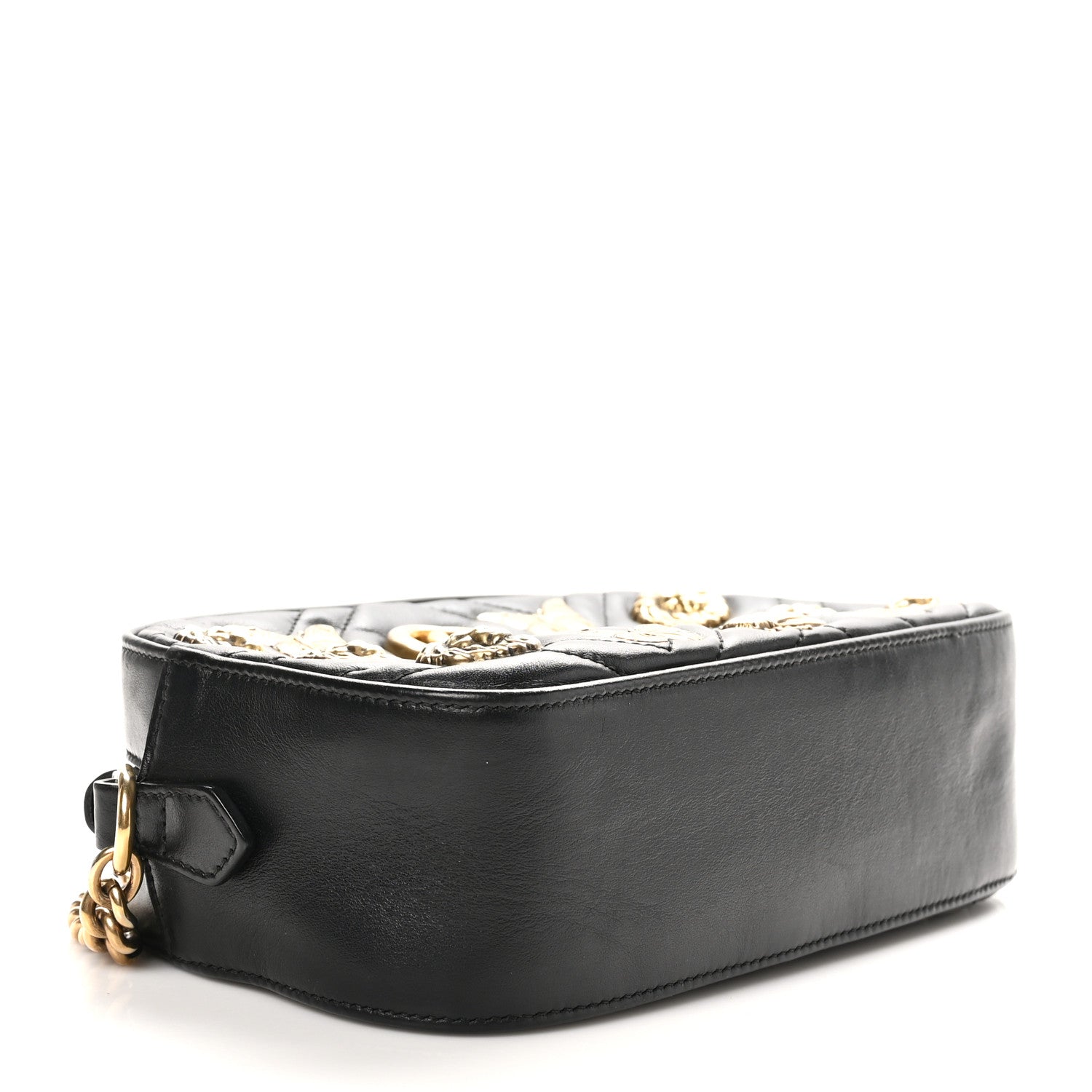 Gucci Calfskin Matelasse Animal Studs Small GG Marmont Chain Shoulder Bag Black 4 of 10