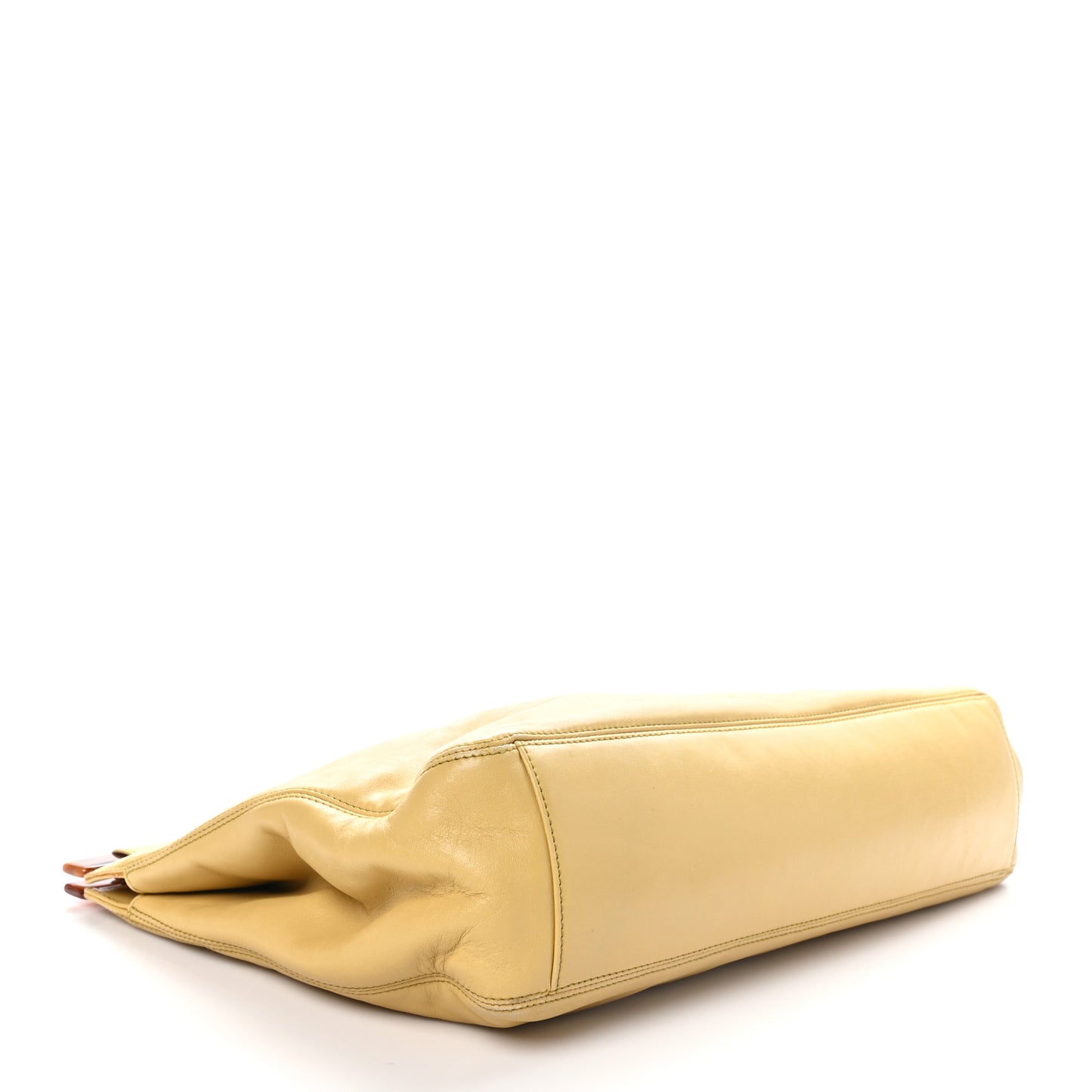 Lambskin Tortoise Handle Tote Light Yellow