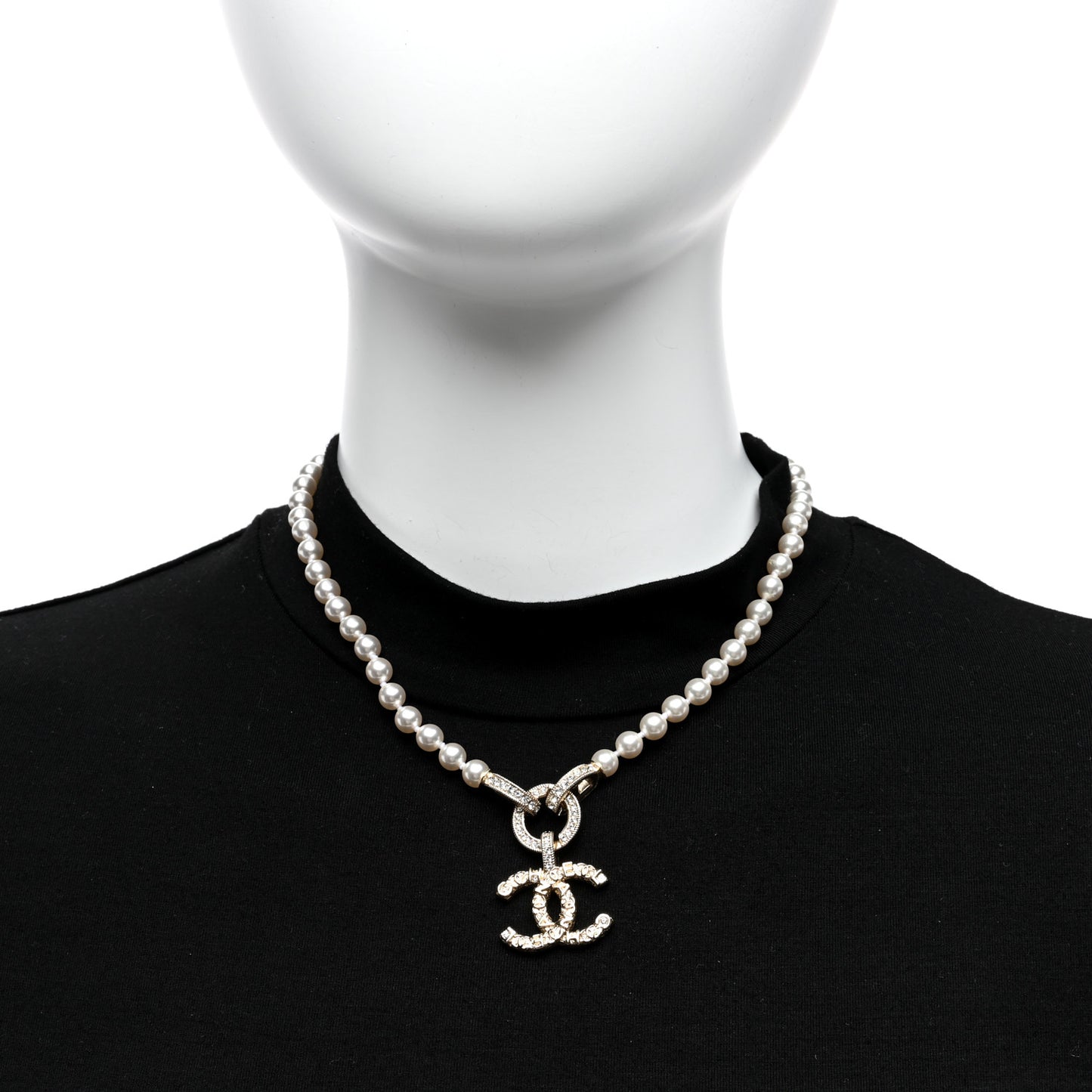 Pearl Crystal CC Short Logo Necklace Gold