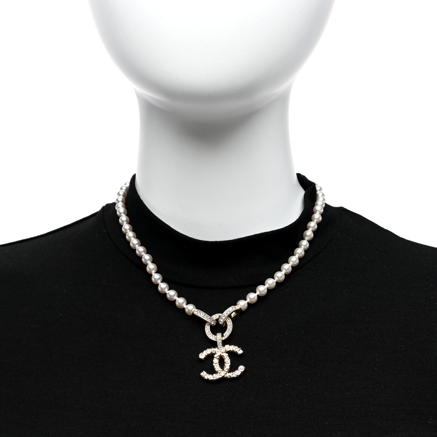 Chanel Pearl Crystal CC Short Logo Necklace Gold 3 of 5