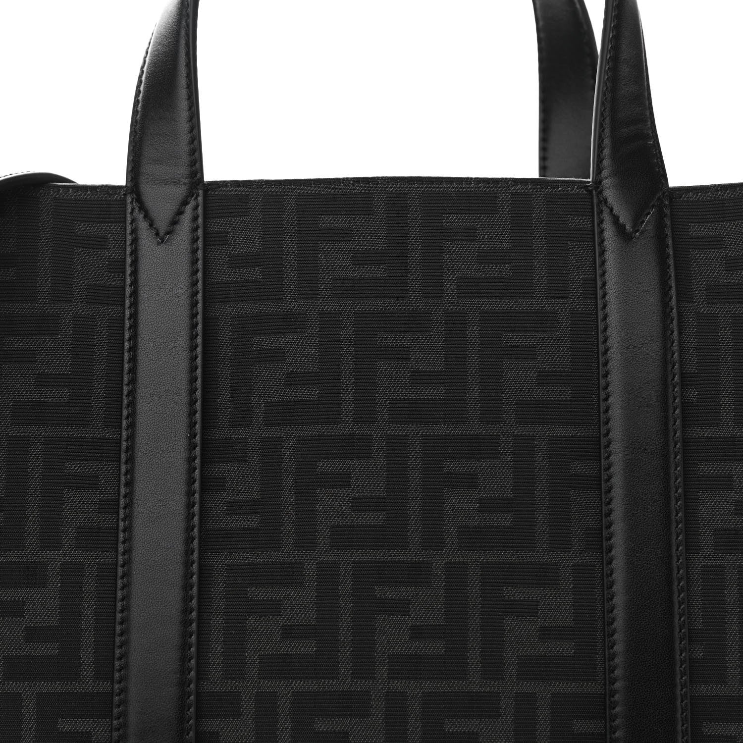 Fendi Recycled Fabric Jacquard Vitello Astro FF 1974 Shopping Tote Asfalto Black 8 of 11
