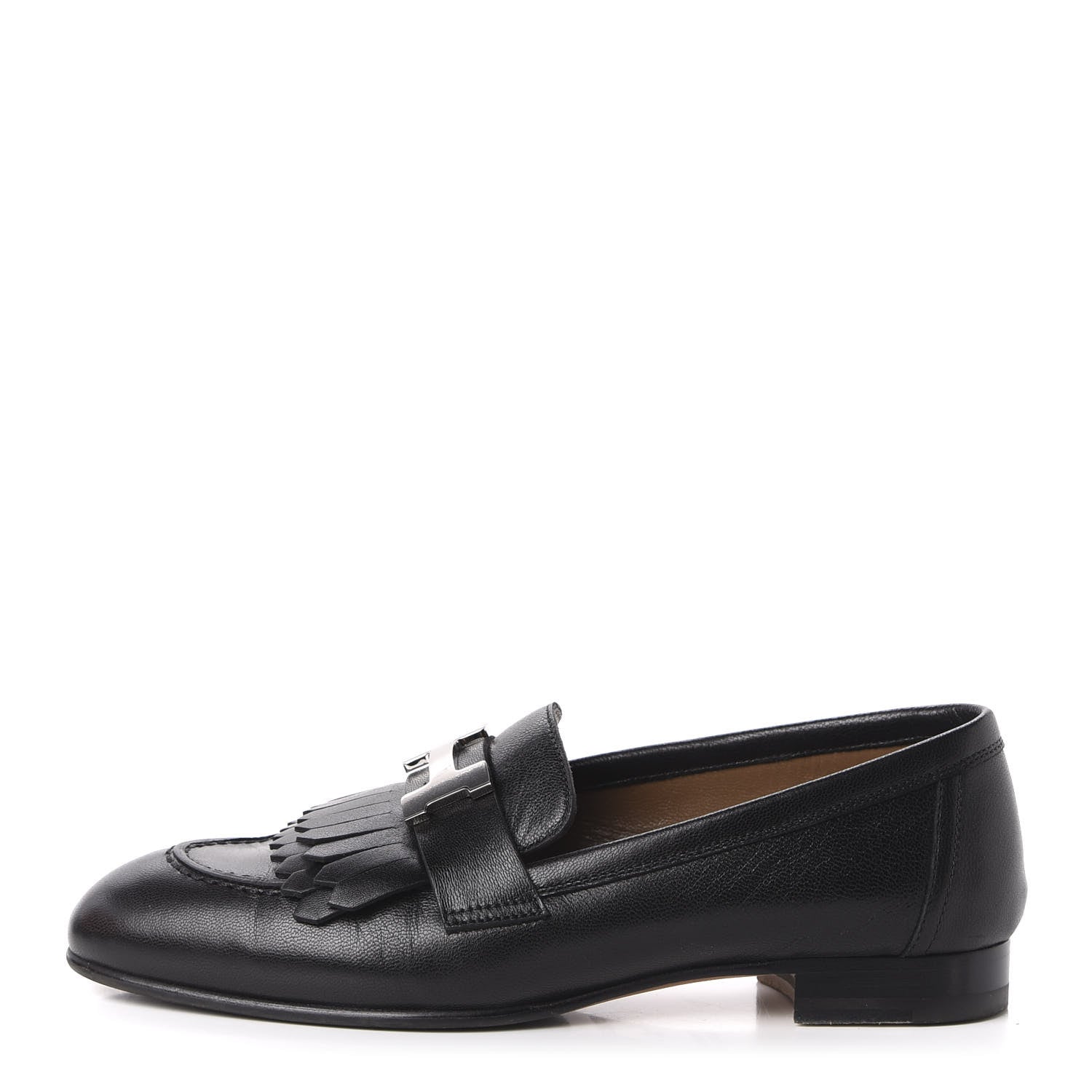 Hermes Goatskin Womens Royal Loafers 35 Black 1 of 10