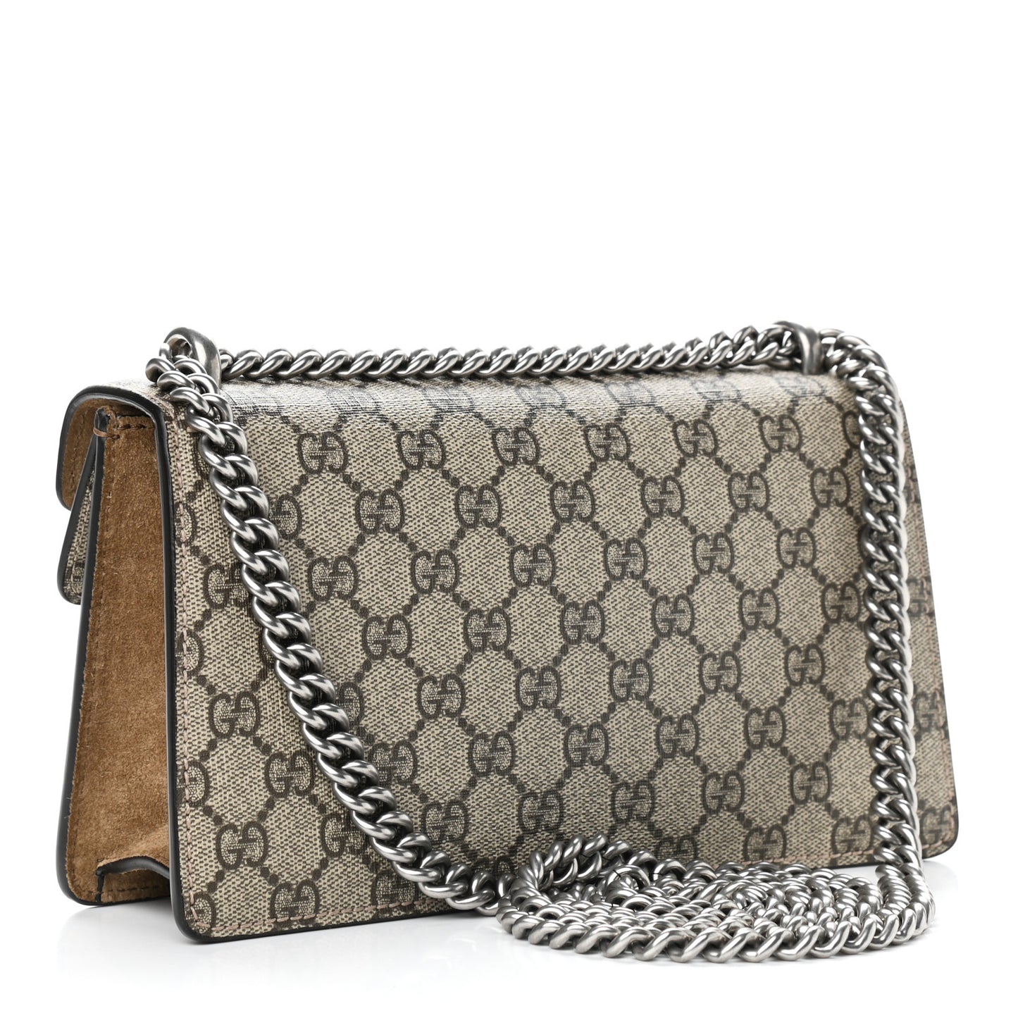 GG Supreme Monogram Suede Crystal Small Dionysus Shoulder Bag Beige Ebony Taupe