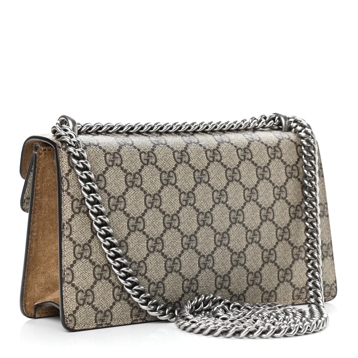 Gucci GG Supreme Monogram Suede Crystal Small Dionysus Shoulder Bag Beige Ebony Taupe 3 of 9