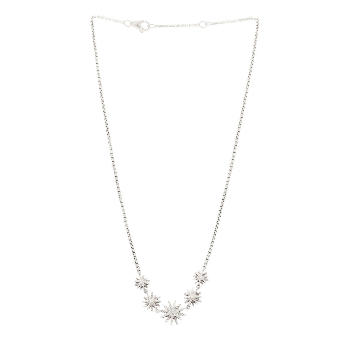 Sterling Silver Diamond Starburst 5 Station Necklace