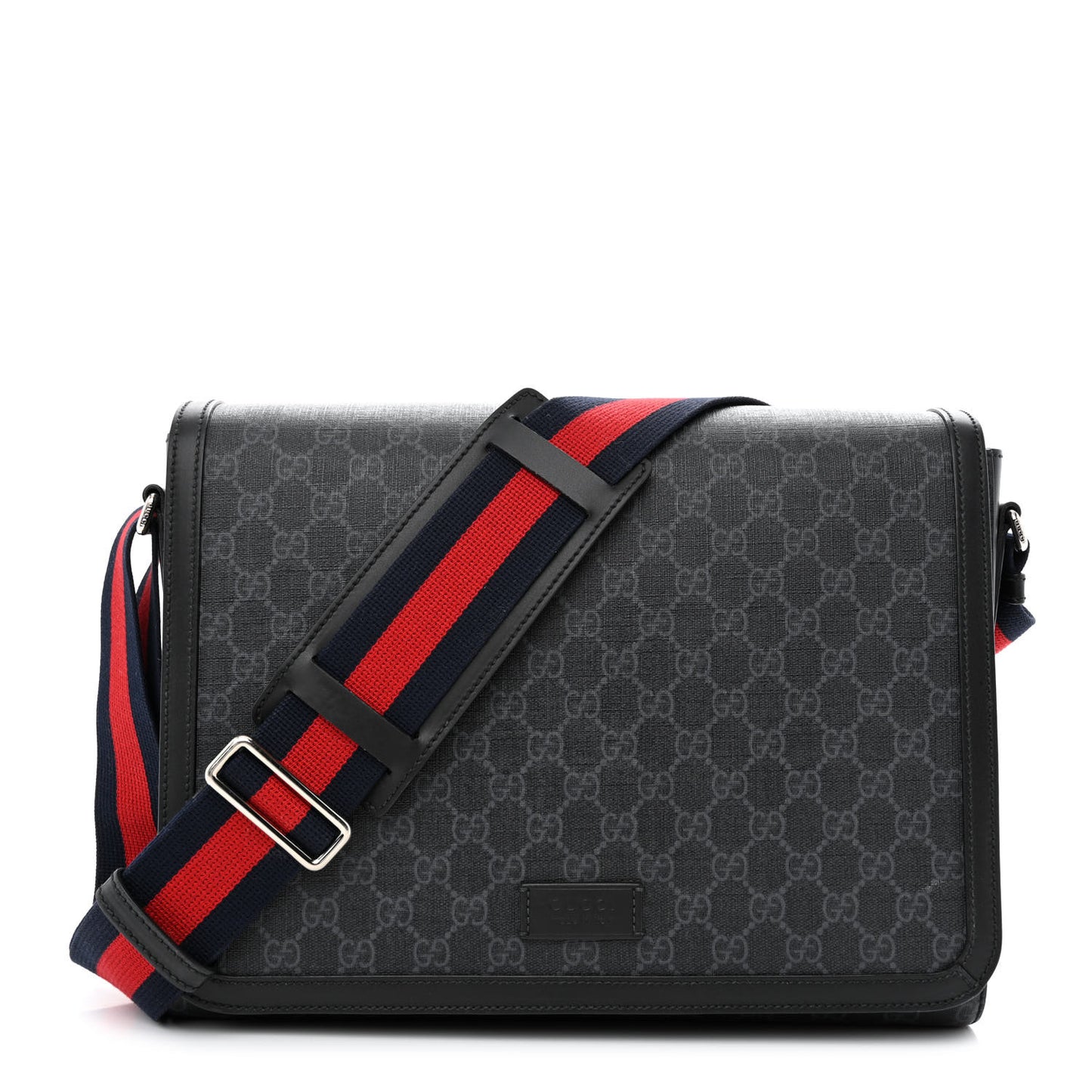 GG Supreme Monogram Web Flap Messenger Bag Black Grey
