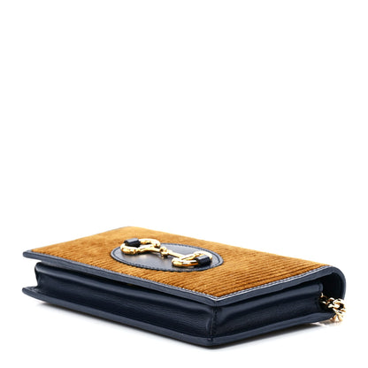 Gucci Lanzo Stretch Cord Azalea Calfskin Horsebit 1955 Wallet On Chain New Mud Blue 9 of 11