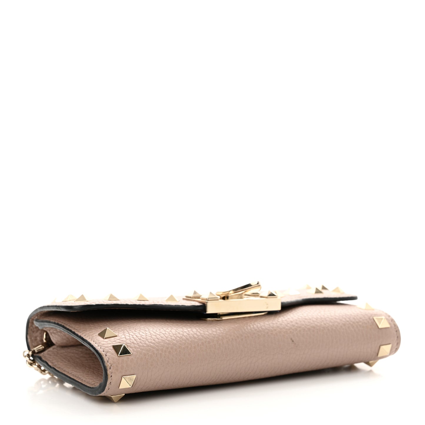 Pebbled Calfskin Rockstud Flip Lock Wallet On Chain Poudre