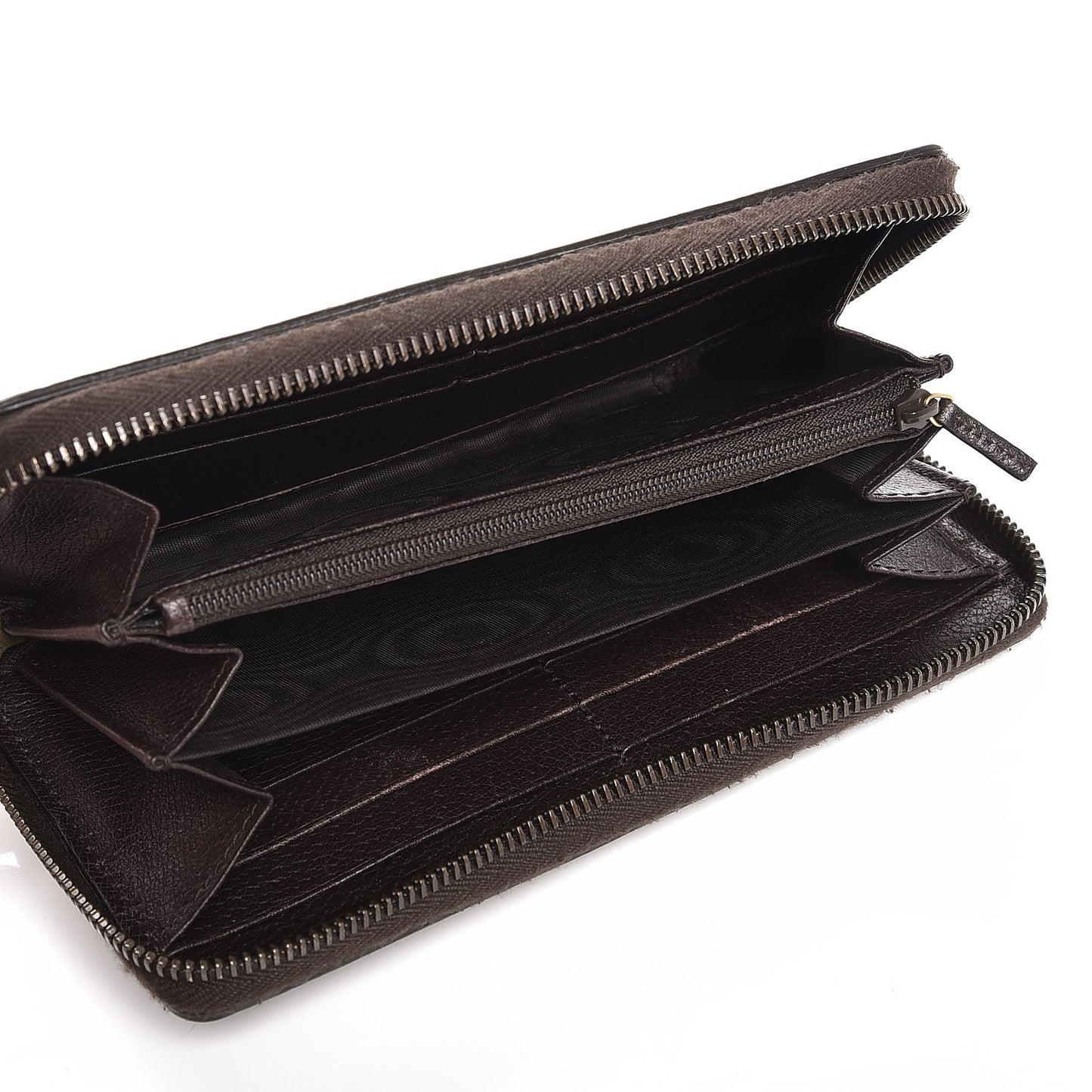 Calfskin Rania Web Zip Around Wallet Dark Brown