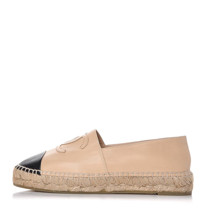 Chanel Lambskin CC Espadrilles 37 Beige Black 1 of 10