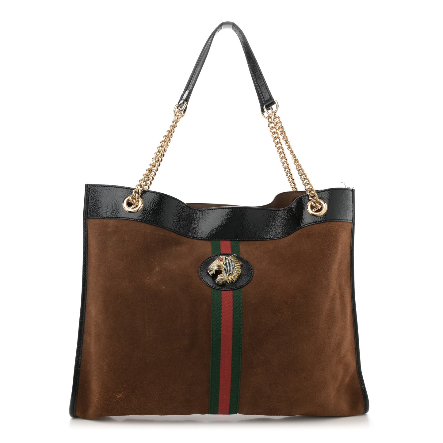 Suede Patent Large Rajah Chain Tote Nocciola Black
