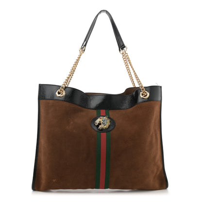 Gucci Suede Patent Large Rajah Chain Tote Nocciola Black 1 of 13